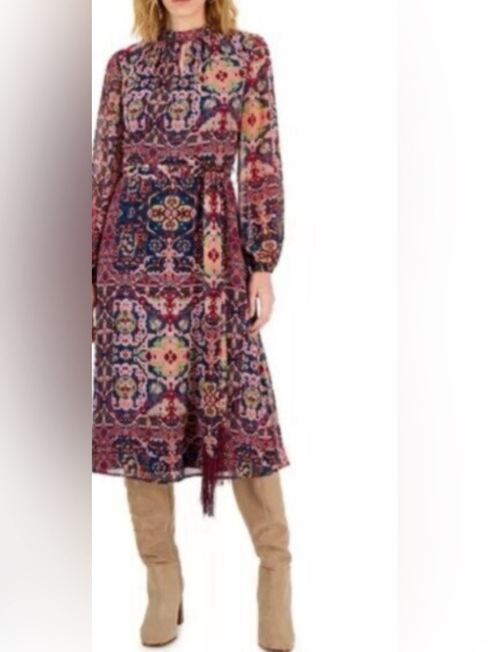 Tahari ASL Tapestry Navy & Multi Floral Mosaic Midi Dress 2